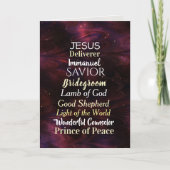 Kerstnamen van Jezus Bijbelse Matthew 1:23 Feestdagen Kaart (Voorkant)