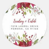 Kerstnamenadres feestdag Greenery Ronde Sticker (Voorkant)