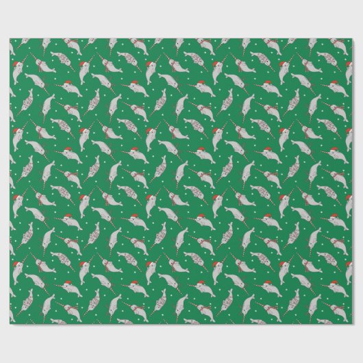 KerstNarwhal groen Cadeaupapier (Vlak)