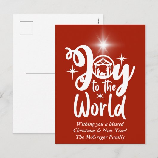 Kerstnatinativiteit Joeit tot de Wereld Rood en Wi Feestdagenkaart (Voorkant / Achterkant)