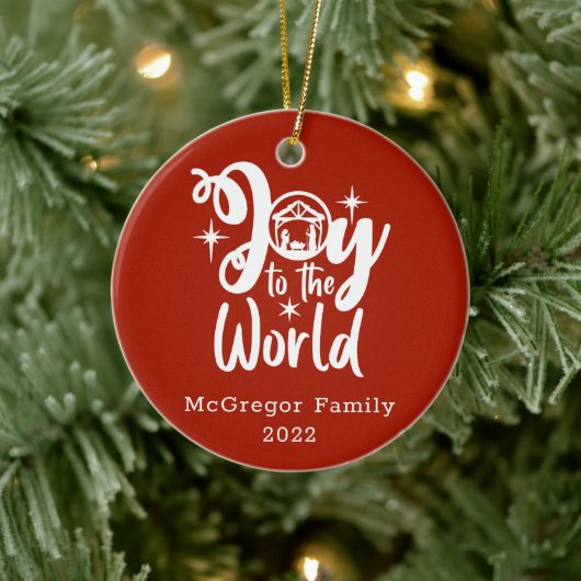 Kerstnatinativiteit Joeit tot de Wereld Rood en Wi Keramisch Ornament (Boom)