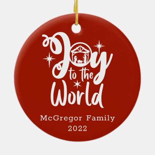 Kerstnatinativiteit Joeit tot de Wereld Rood en Wi Keramisch Ornament (Achterkant)