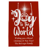 Kerstnatinativiteit Joeit tot de Wereld Rood en Wi Medium Cadeauzakje (Achterkant)