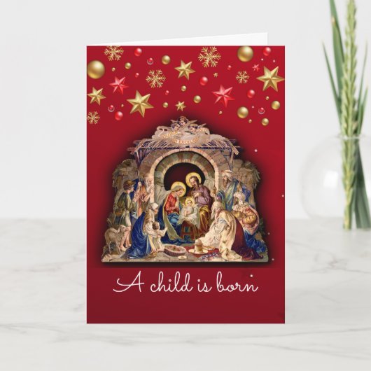 Kerstnativiteit in het rood van oma feestdagen kaart (Voorkant)