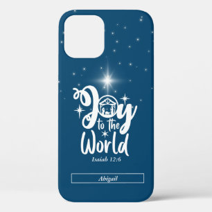 Kerstnativiteit Joeit tot de Wereld Blauw & Wit Case-Mate iPhone Case