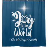 Kerstnativiteit Joeit tot de Wereld Blauw & Wit Douchegordijn (Voorkant)