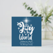 Kerstnativiteit Joeit tot de Wereld Blauw & Wit Feestdagenkaart (Staand voorkant)