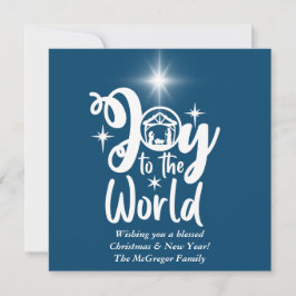 Kerstnativiteit Joeit tot de Wereld Blauw & Wit Feestdagenkaart