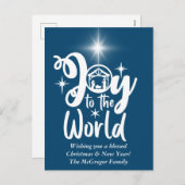 Kerstnativiteit Joeit tot de Wereld Blauw & Wit Feestdagenkaart (Voorkant / Achterkant)