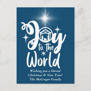 Kerstnativiteit Joeit tot de Wereld Blauw & Wit Feestdagenkaart