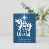 Kerstnativiteit Joeit tot de Wereld Blauw & Wit Feestdagenkaart (Staand voorkant)