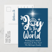 Kerstnativiteit Joeit tot de Wereld Blauw & Wit Feestdagenkaart (Voorkant / Achterkant)