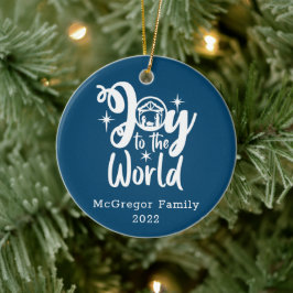 Kerstnativiteit Joeit tot de Wereld Blauw & Wit Keramisch Ornament
