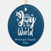 Kerstnativiteit Joeit tot de Wereld Blauw & Wit Keramisch Ornament (Links)
