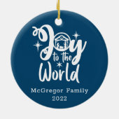 Kerstnativiteit Joeit tot de Wereld Blauw & Wit Keramisch Ornament (Achterkant)