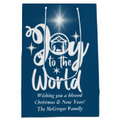 Kerstnativiteit Joeit tot de Wereld Blauw & Wit Medium Cadeauzakje (Achterkant)