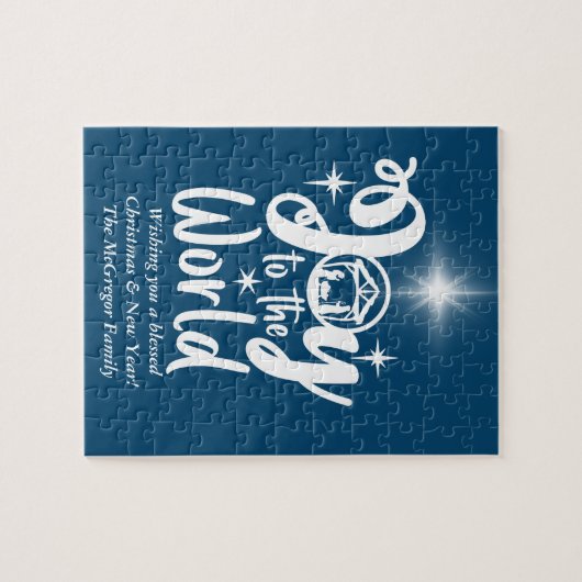 Kerstnativiteit Joy op de Werelblauw & Wit J Legpuzzel (Horizontaal)