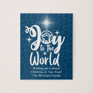 Kerstnativiteit Joy op de Werelblauw & Wit J Legpuzzel