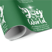 Kerstnativiteit Joy tot de Wereld Groen en Wit Cadeaupapier (Rol Hoek)