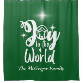 Kerstnativiteit Joy tot de Wereld Groen en Wit Douchegordijn (Voorkant)