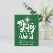Kerstnativiteit Joy tot de Wereld Groen en Wit Feestdagenkaart (Staand voorkant)