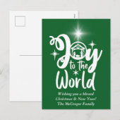 Kerstnativiteit Joy tot de Wereld Groen en Wit Feestdagenkaart (Voorkant / Achterkant)