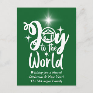 Kerstnativiteit Joy tot de Wereld Groen en Wit Feestdagenkaart