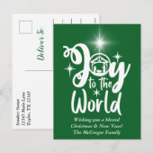 Kerstnativiteit Joy tot de Wereld Groen en Wit Feestdagenkaart (Voorkant / Achterkant)
