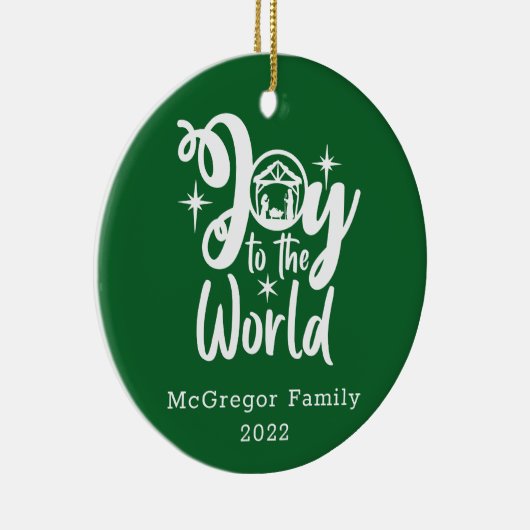 Kerstnativiteit Joy tot de Wereld Groen en Wit Keramisch Ornament (Rechts)