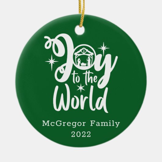 Kerstnativiteit Joy tot de Wereld Groen en Wit Keramisch Ornament (Voorkant)