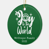 Kerstnativiteit Joy tot de Wereld Groen en Wit Keramisch Ornament (Links)