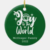 Kerstnativiteit Joy tot de Wereld Groen en Wit Keramisch Ornament (Achterkant)