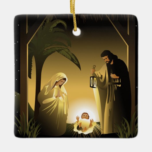 Kerstnativiteit Mary, Joseph en Baby Jesus Keramisch Ornament (Voorkant)