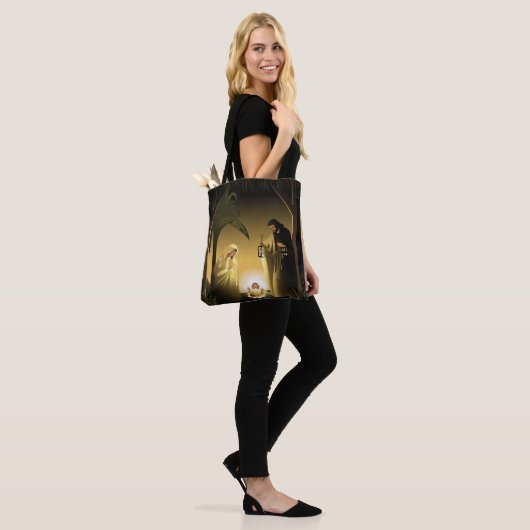 Kerstnativiteit Mary, Joseph en Baby Jesus Tote Bag (Op model)
