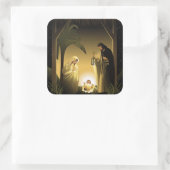 Kerstnativiteit Mary, Joseph en Baby Jesus Vierkante Sticker (Tas)