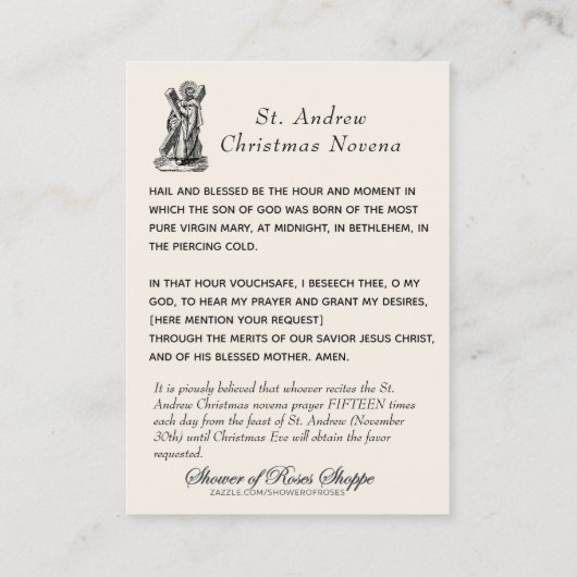 kerstnativiteit Novena Jesus Mary Heilige Kaart Visitekaartje (Achterkant)