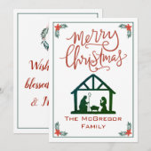 kerstnativiteitsfamilienaam feestdagenkaart (Voorkant / Achterkant)