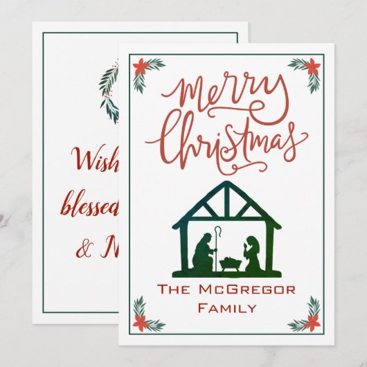 kerstnativiteitsfamilienaam feestdagenkaart (Voorkant / Achterkant)