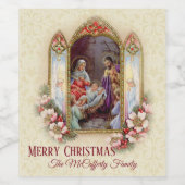 KerstnativiteitsHeilige Gezin Holly Berries Wijn Etiket (Enkel label)
