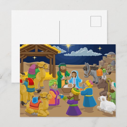 kerstnativiteitsscène briefkaart (Voorkant / Achterkant)