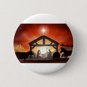 kerstnativiteitsscène ronde button 5,7 cm