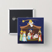 kerstnativiteitsscène vierkante button 5,1 cm (Voorkant /achterkant)
