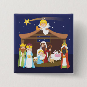kerstnativiteitsscène vierkante button 5,1 cm