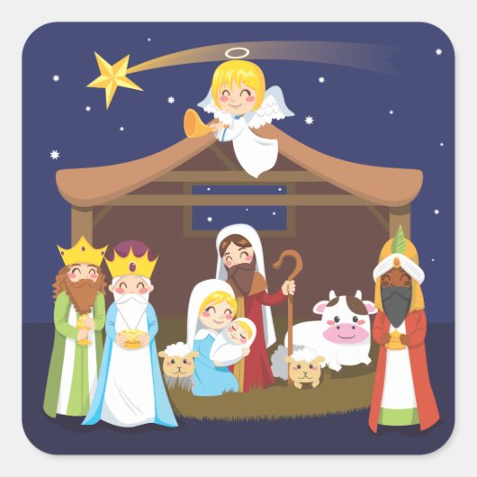 kerstnativiteitsscène vierkante sticker (Voorkant)