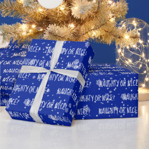 kerstNAUGHTS- OF NICE-tekst op blauw Cadeaupapier