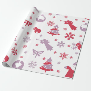 Kerstneeuwvlokken, Angels en Trees Pattern Cadeaupapier