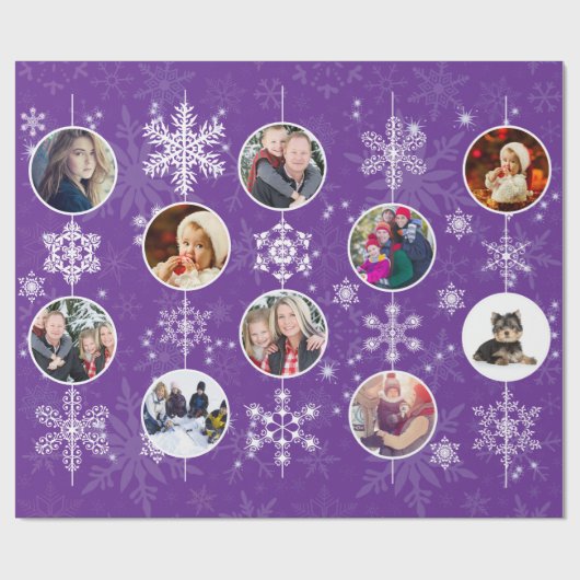 Kerstneeuwvlokken Favoriete familiefoto's Paars Cadeaupapier (Vlak)