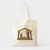 Kerstnegativiteit Manger Gold Familienaam Tote Bag (Voorkant)