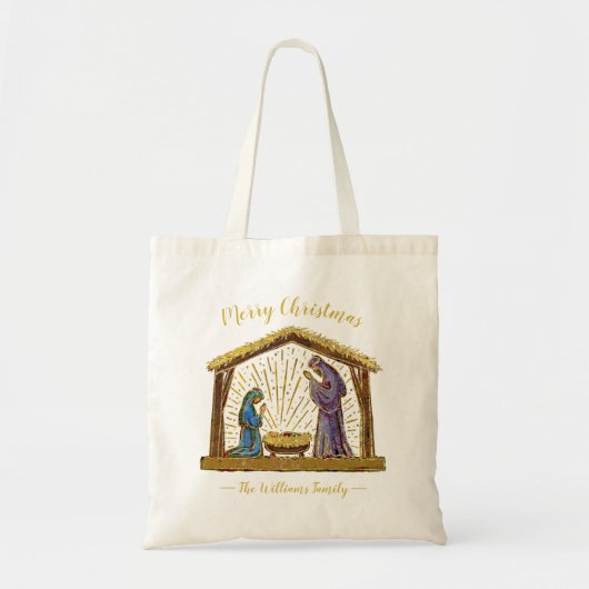 Kerstnegativiteit Manger Gold Familienaam Tote Bag (Voorkant)
