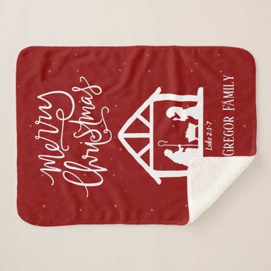 Kerstnegativiteit Rood met sterren Familienaam Sherpa Deken (Voorkant (horizontaal))